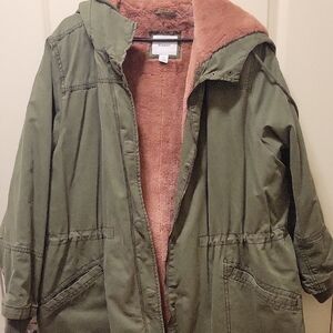 Old Navy Green Utility Jacket with Faux Fur Lining
